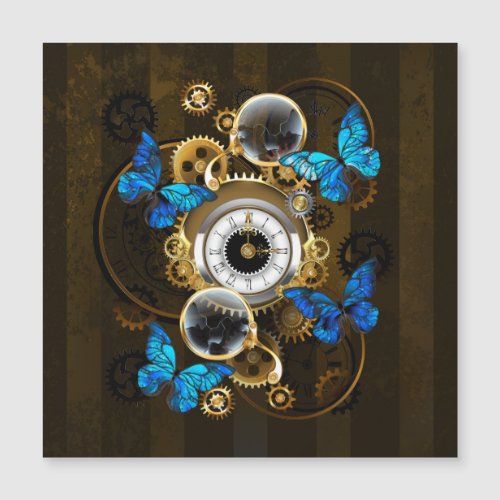 Steampunk Gears and Blue Butterflies Magnetic Invitation