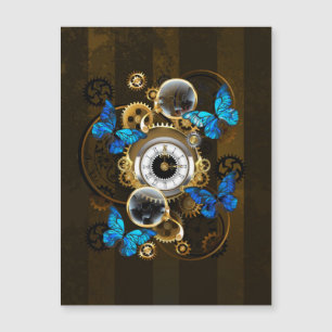 Steampunk Gears and Blue Butterflies Magnetic Invitation