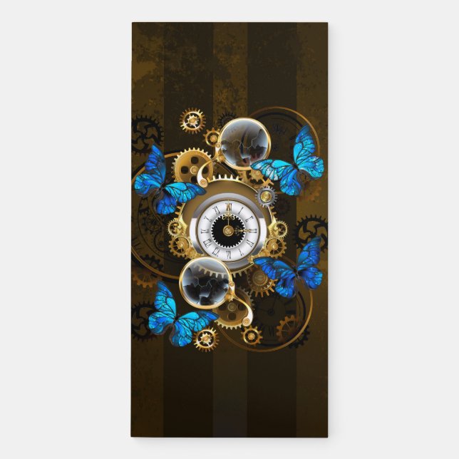 Steampunk Gears and Blue Butterflies Magnetic Notepad (Front)