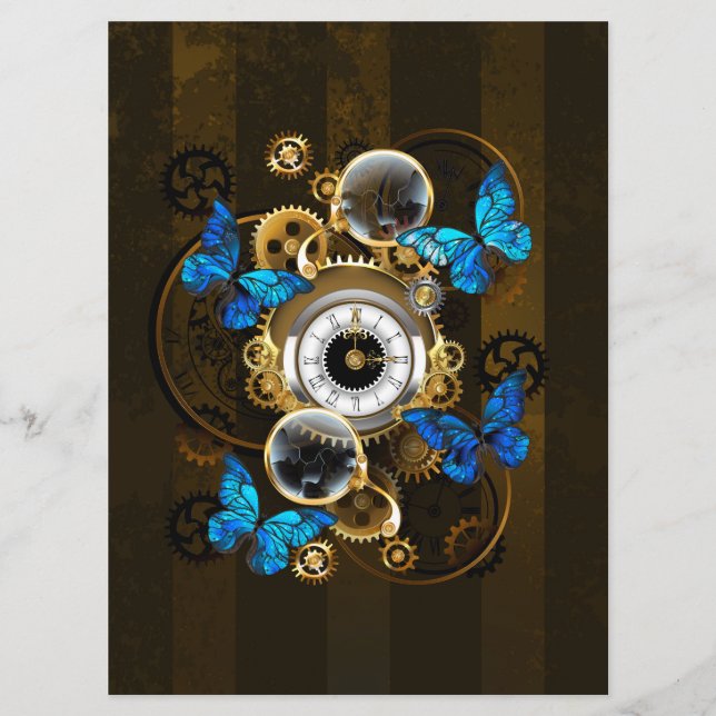 Steampunk Gears and Blue Butterflies Menu (Front)