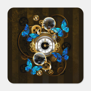 Steampunk Gears and Blue Butterflies Metal Sign