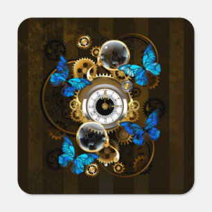Steampunk Gears and Blue Butterflies Metal Sign