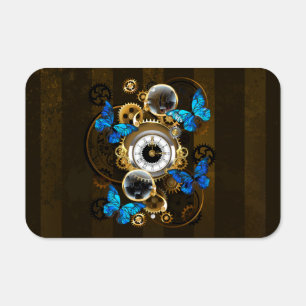 Steampunk Gears and Blue Butterflies Metal Sign