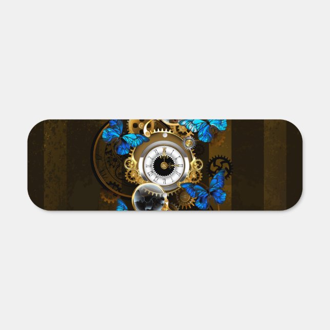Steampunk Gears and Blue Butterflies Metal Sign (Front)