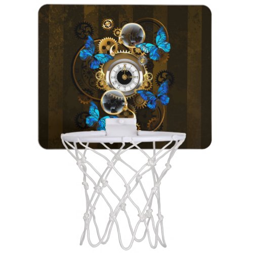 Steampunk Gears and Blue Butterflies Mini Basketball Hoop