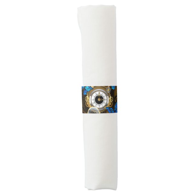 Steampunk Gears and Blue Butterflies Napkin Bands (Front)