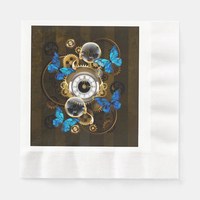 Steampunk Gears and Blue Butterflies Napkins (Front)
