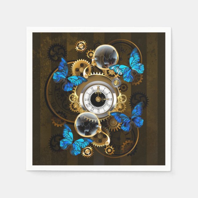 Steampunk Gears and Blue Butterflies Napkins (Front)