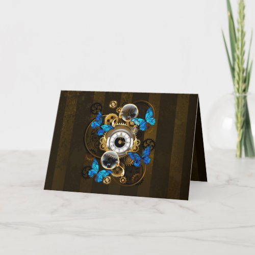 Steampunk Gears and Blue Butterflies Note Card