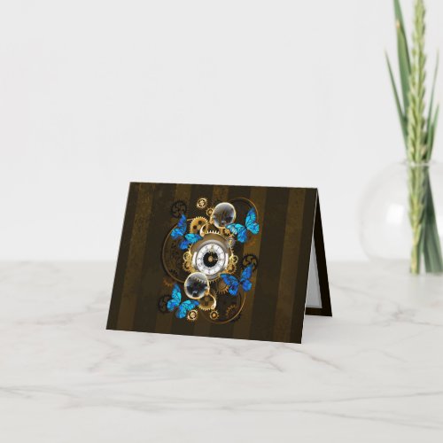 Steampunk Gears and Blue Butterflies Note Card