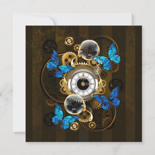 Steampunk Gears and Blue Butterflies Note Card