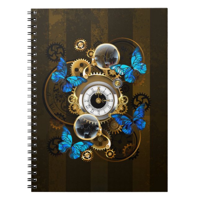 Steampunk Gears and Blue Butterflies Notebook (Front)