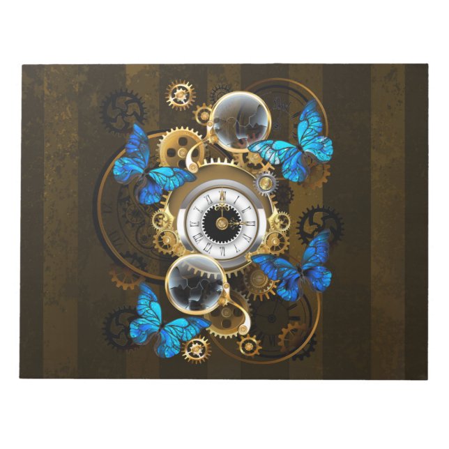 Steampunk Gears and Blue Butterflies Notepad (Front)