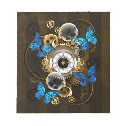 Steampunk Gears and Blue Butterflies Notepad