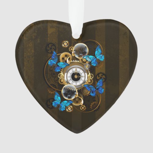 Steampunk Gears and Blue Butterflies Ornament