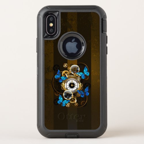 Steampunk Gears and Blue Butterflies OtterBox Defender iPhone X Case