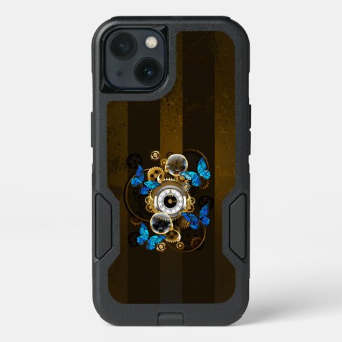 Steampunk Gears and Blue Butterflies iPhone 13 Case