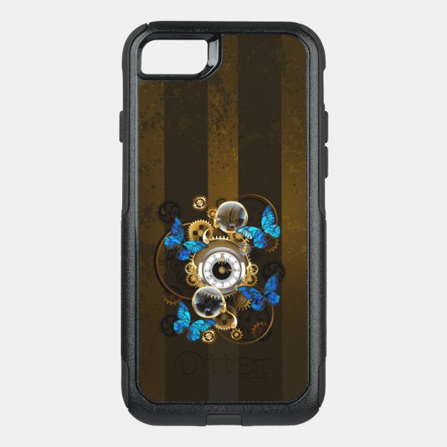 Steampunk Gears and Blue Butterflies Otterbox iPhone Case (Back)