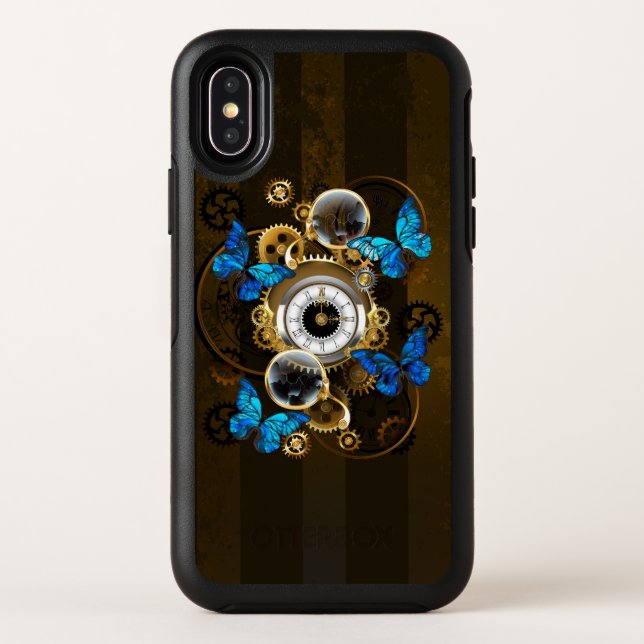 Steampunk Gears and Blue Butterflies Otterbox iPhone Case (Back)