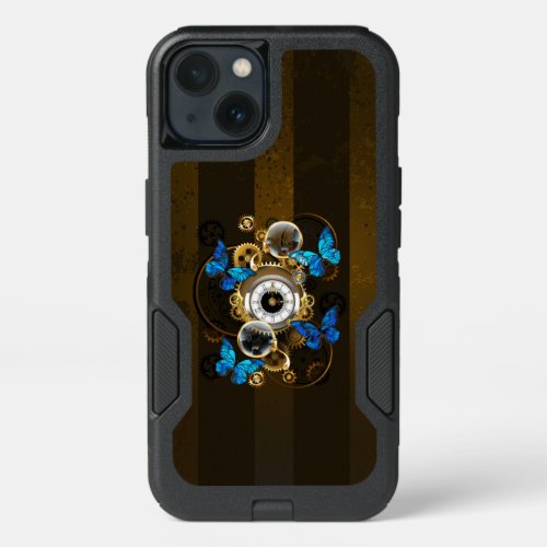 Steampunk Gears and Blue Butterflies iPhone 13 Case