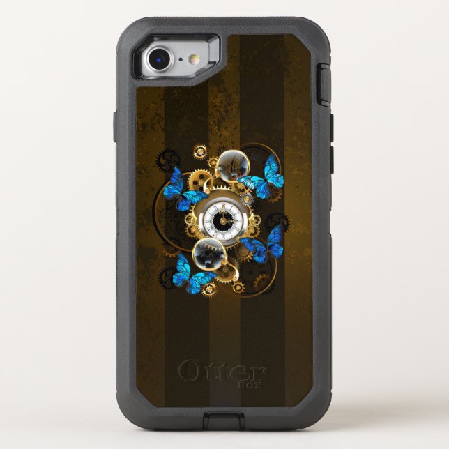 Steampunk Gears and Blue Butterflies Otterbox iPhone Case (Back)