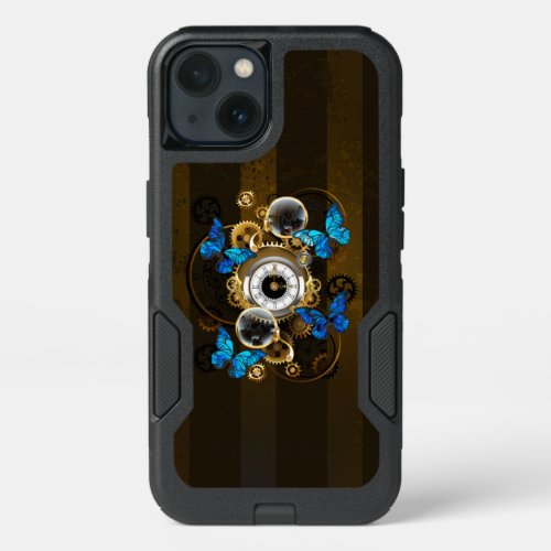 Steampunk Gears and Blue Butterflies iPhone 13 Case