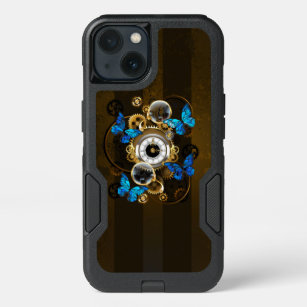 Steampunk Gears and Blue Butterflies iPhone 13 Case