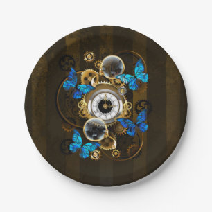 Steampunk Gears and Blue Butterflies Paper Plates