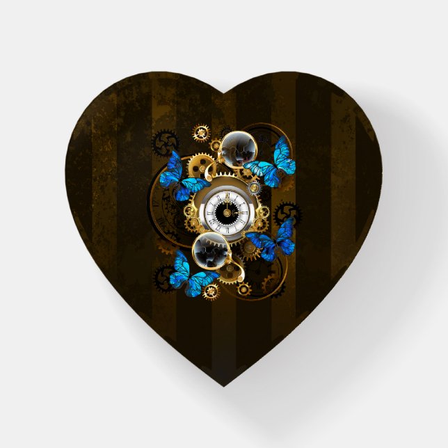 Steampunk Gears and Blue Butterflies Paperweight (Front)