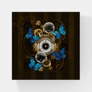 Steampunk Gears and Blue Butterflies Paperweight
