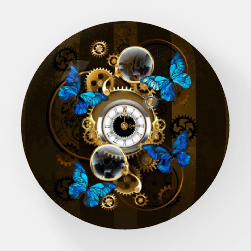 Steampunk Gears and Blue Butterflies Paperweight