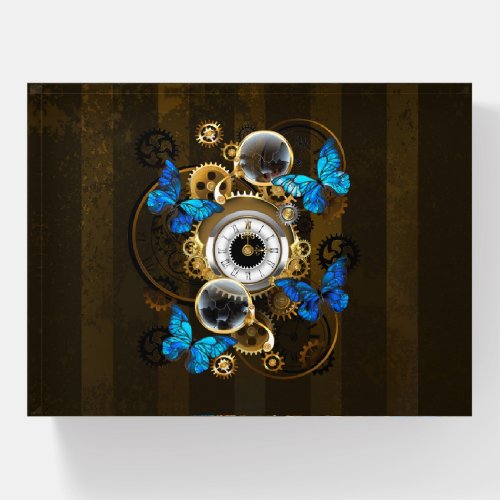 Steampunk Gears and Blue Butterflies Paperweight