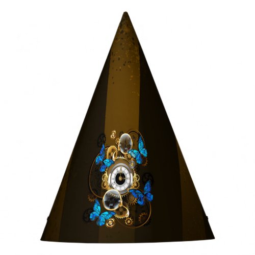 Steampunk Gears and Blue Butterflies Party Hat