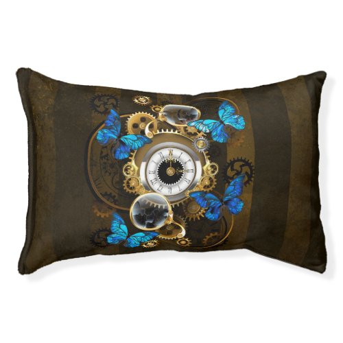 Steampunk Gears and Blue Butterflies Pet Bed