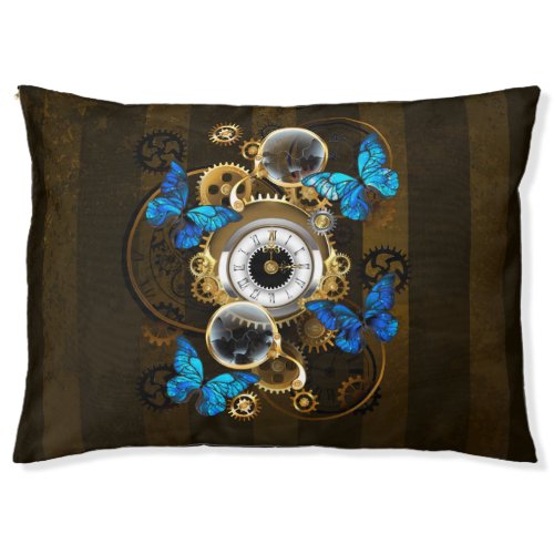 Steampunk Gears and Blue Butterflies Pet Bed