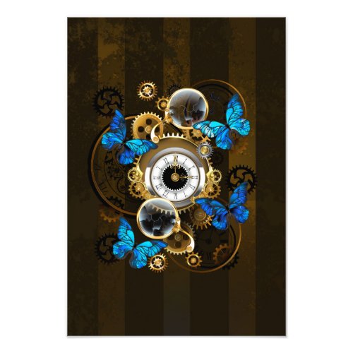 Steampunk Gears and Blue Butterflies Photo Print