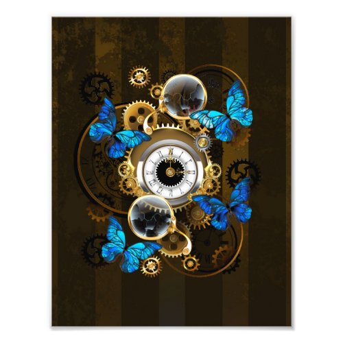 Steampunk Gears and Blue Butterflies Photo Print