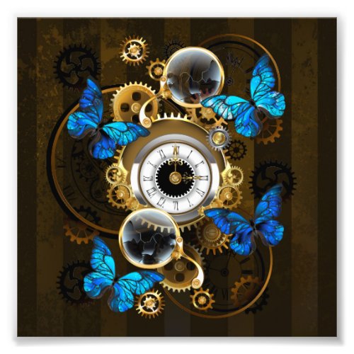 Steampunk Gears and Blue Butterflies Photo Print