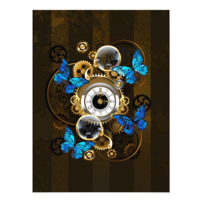 Steampunk Gears and Blue Butterflies Photo Print (Front)