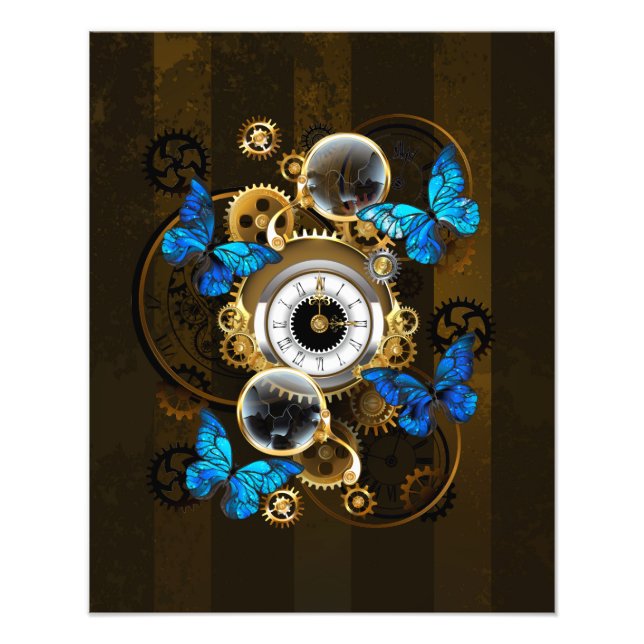 Steampunk Gears and Blue Butterflies Photo Print (Front)