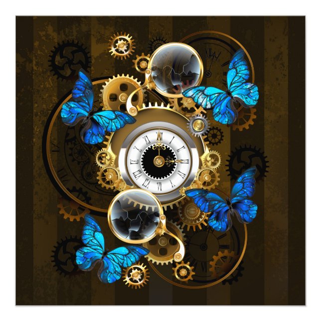 Steampunk Gears and Blue Butterflies Photo Print (Front)
