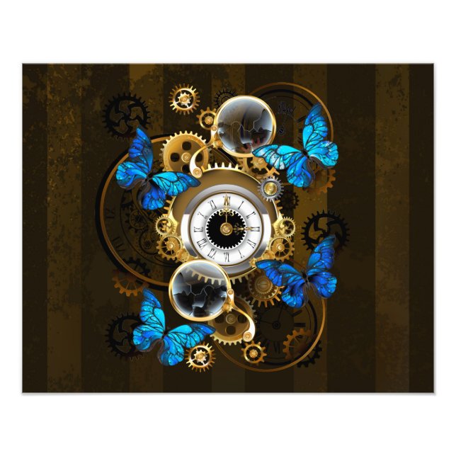 Steampunk Gears and Blue Butterflies Photo Print (Front)