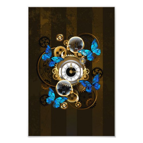 Steampunk Gears and Blue Butterflies Photo Print