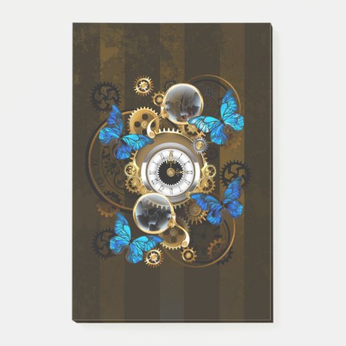 Steampunk Gears and Blue Butterflies Post_it Notes
