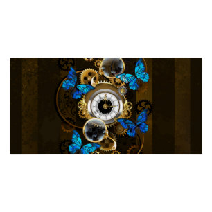 Steampunk Gears and Blue Butterflies Poster