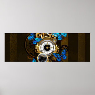 Steampunk Gears and Blue Butterflies Poster