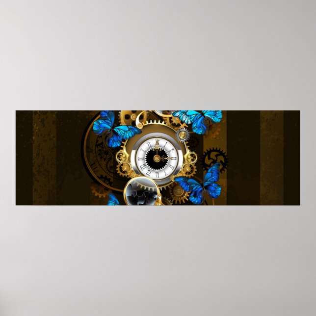 Steampunk Gears and Blue Butterflies Poster (Front)