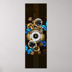 Steampunk Gears and Blue Butterflies Poster