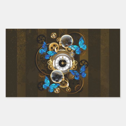 Steampunk Gears and Blue Butterflies Rectangular Sticker