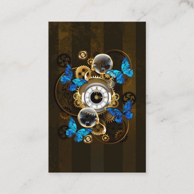 Steampunk Gears and Blue Butterflies Referral Card (Front)